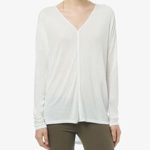 White Ladder Stitch Long-Sleeve Drape V-Neck